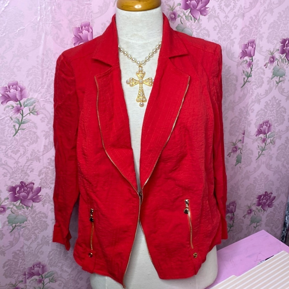 🌷 Melanie Lyne Vex🌷 Red Jacket Blazer With Gold Zipper Hardware Plus